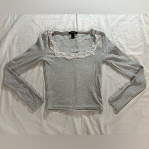 Light Gray Long Sleeve Top with Lace Detail